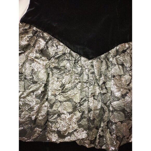 Sz 9/10 Vintage Black Velvet Bodycon Metallic Gold Big Bow Dress Cupcake - Picture 2 of 13